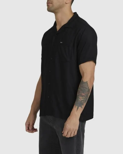 Rvca Neon Dragon Club Short Sleeve Shirt Black Men Shirts and Flannels