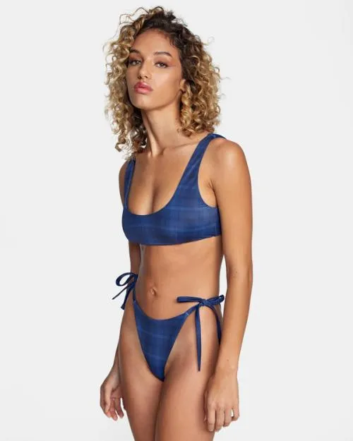 Rvca Plaid City Bralette Bikini Top Moody Blue Women Bikini Tops
