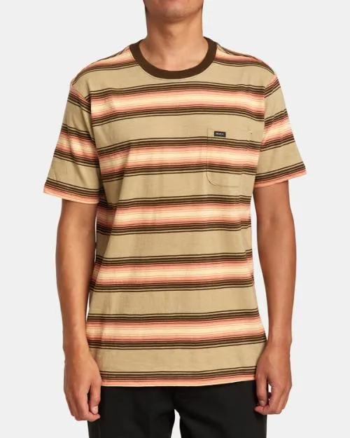 Rvca Polanco Stripe Tee Khaki Men Short Sleeves
