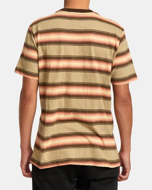 Rvca Polanco Stripe Tee Khaki Men Short Sleeves