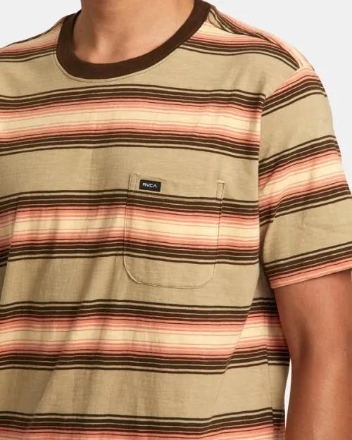 Rvca Polanco Stripe Tee Khaki Men Short Sleeves