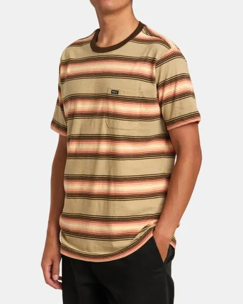 Rvca Polanco Stripe Tee Khaki Men Short Sleeves