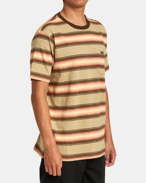 Rvca Polanco Stripe Tee Khaki Men Short Sleeves