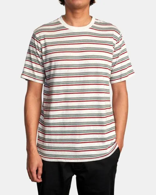 Rvca Ramshackle Micro Stripe Tee Snow White Men Tees and Tanks