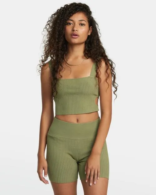 Rvca Rose Namajunas Fever Rib Knit Cropped Tank Top Aloe Women Tops