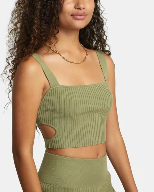 Rvca Rose Namajunas Fever Rib Knit Cropped Tank Top Aloe Women Tops