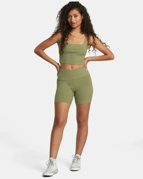 Rvca Rose Namajunas Fever Rib Knit Cropped Tank Top Aloe Women Tops