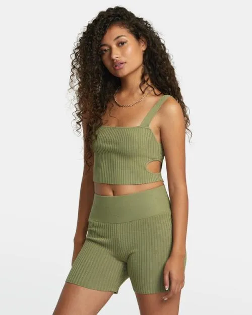 Rvca Rose Namajunas Fever Rib Knit Cropped Tank Top Aloe Women Tops