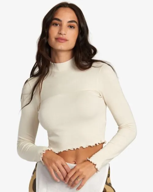 Rvca Saved Long Sleeve Long Sleeve Crop Top Latte Women Tops