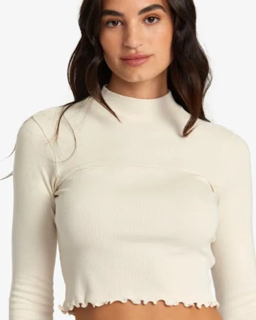 Rvca Saved Long Sleeve Long Sleeve Crop Top Latte Women Tops