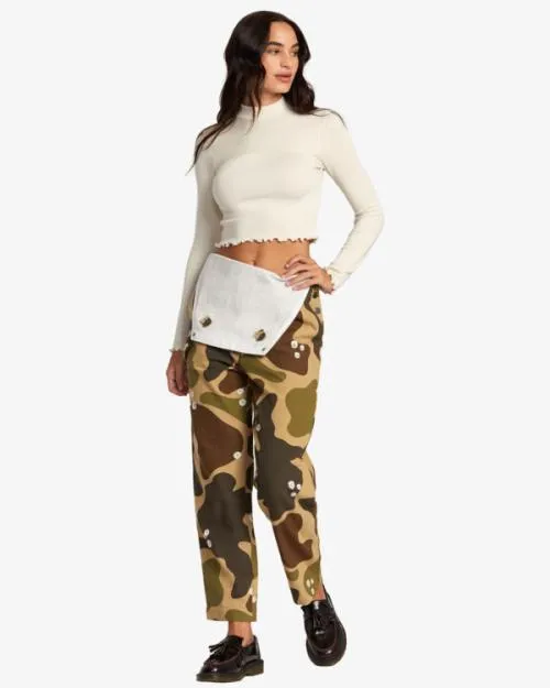Rvca Saved Long Sleeve Long Sleeve Crop Top Latte Women Tops