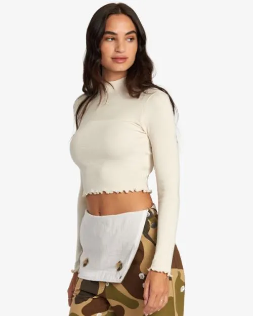 Rvca Saved Long Sleeve Long Sleeve Crop Top Latte Women Tops