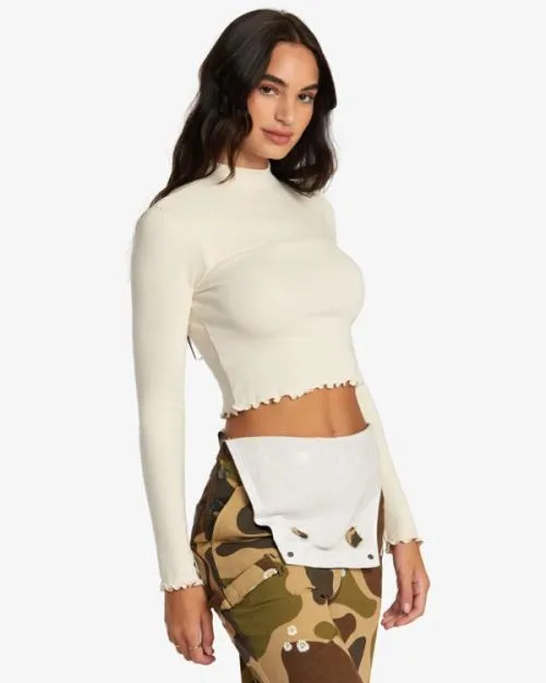 Rvca Saved Long Sleeve Long Sleeve Crop Top Latte Women Tops