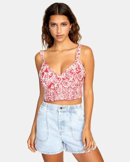 Rvca Sweetheart Cropped Tank Top Red Earth Women Tops