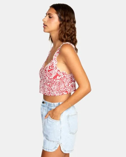 Rvca Sweetheart Cropped Tank Top Red Earth Women Tops
