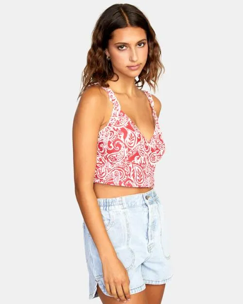 Rvca Sweetheart Cropped Tank Top Red Earth Women Tops