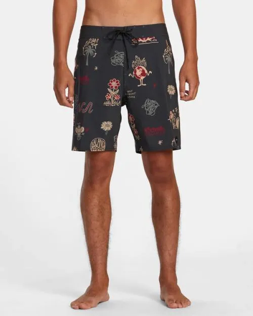 Rvca VA Pigment Print Elastic Waist Rvca Black Men Boardshorts