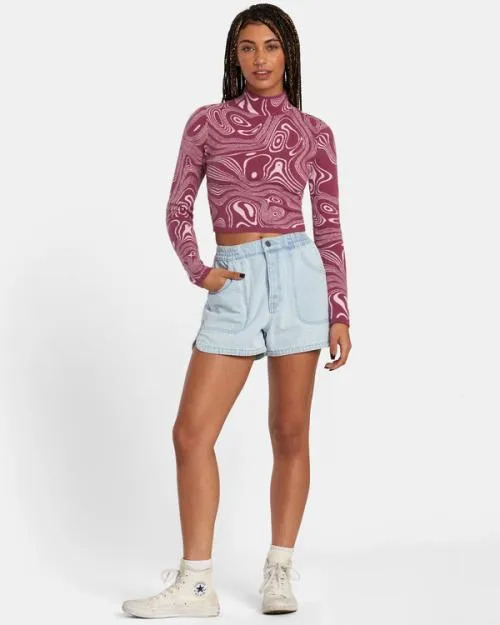 Rvca Venice Denim Shorts Bleach Wash Women Denim