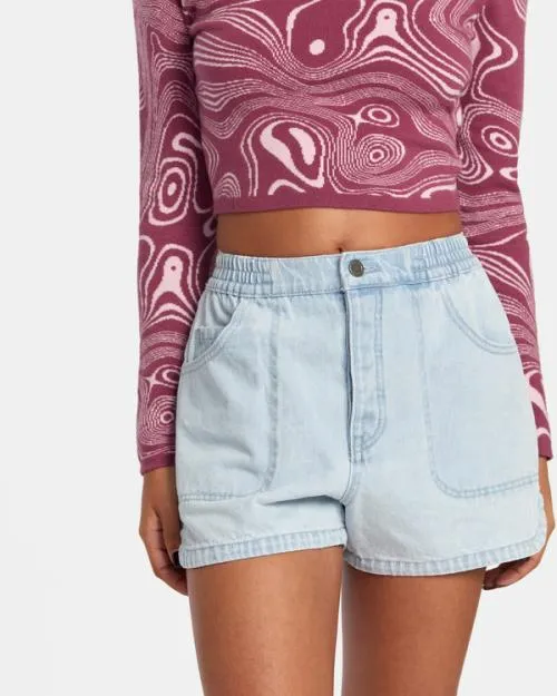Rvca Venice Denim Shorts Bleach Wash Women Denim