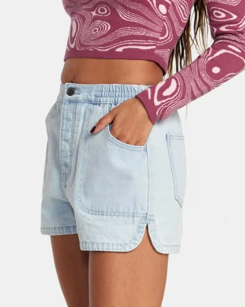 Rvca Venice Denim Shorts Bleach Wash Women Denim