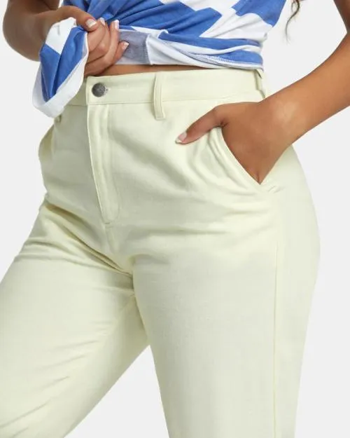 Rvca Weekend Cotton Pants Natural Women Pants