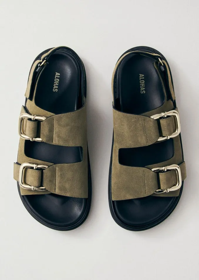 Sandals Women ALOHAS Harper Suede Khaki Leather Sandals