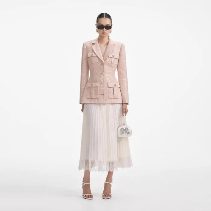 Sequin Boucle Chiffon Midi Dress Women Self Portrait Dresses