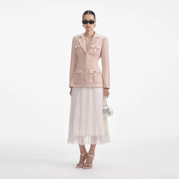 Sequin Boucle Chiffon Midi Dress Women Self Portrait Dresses