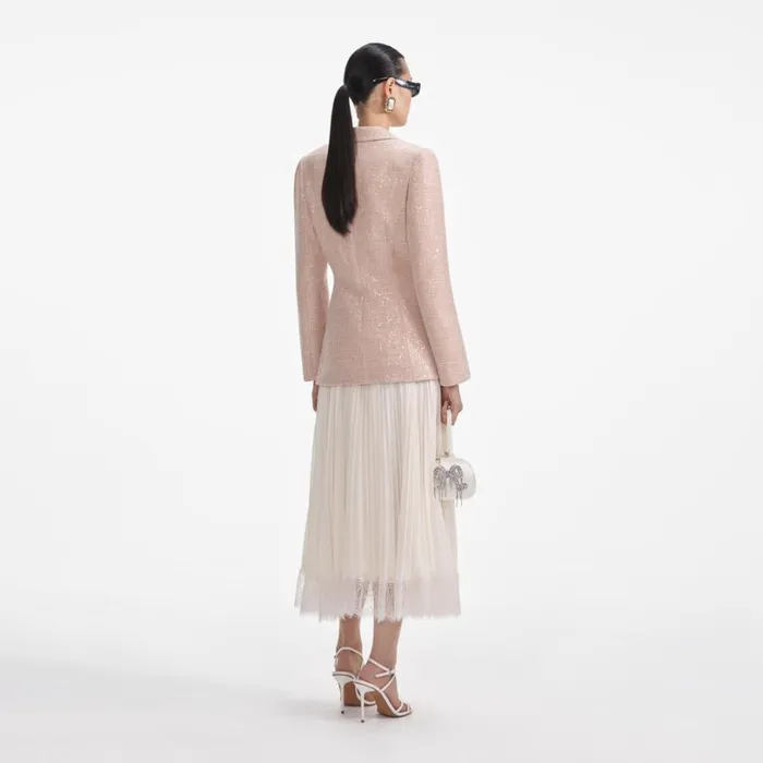 Sequin Boucle Chiffon Midi Dress Women Self Portrait Dresses