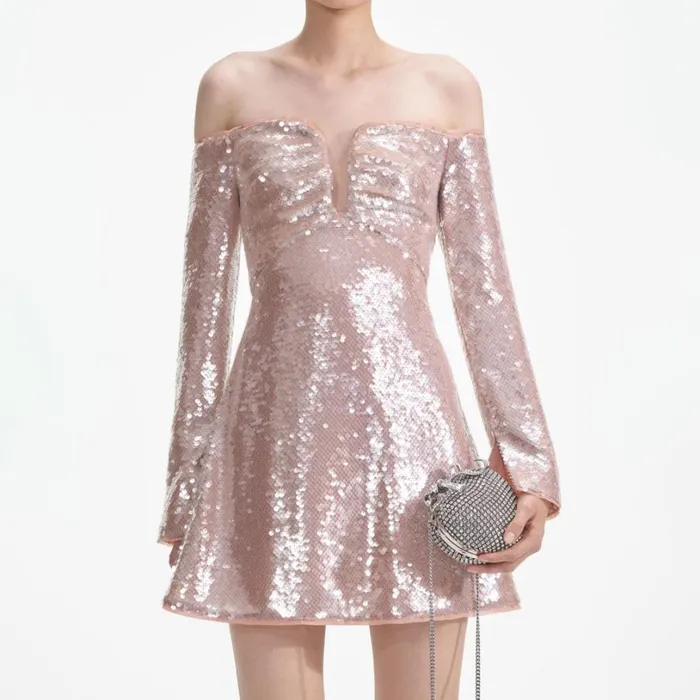 Sequin Off Shoulder Mini Dress Women Self Portrait Dresses