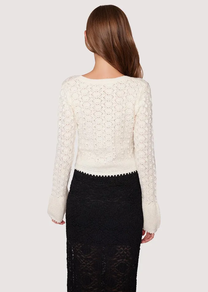 Serena Pointelle Knit Square Neck Top Ecru Women Lost Wander Sweaters