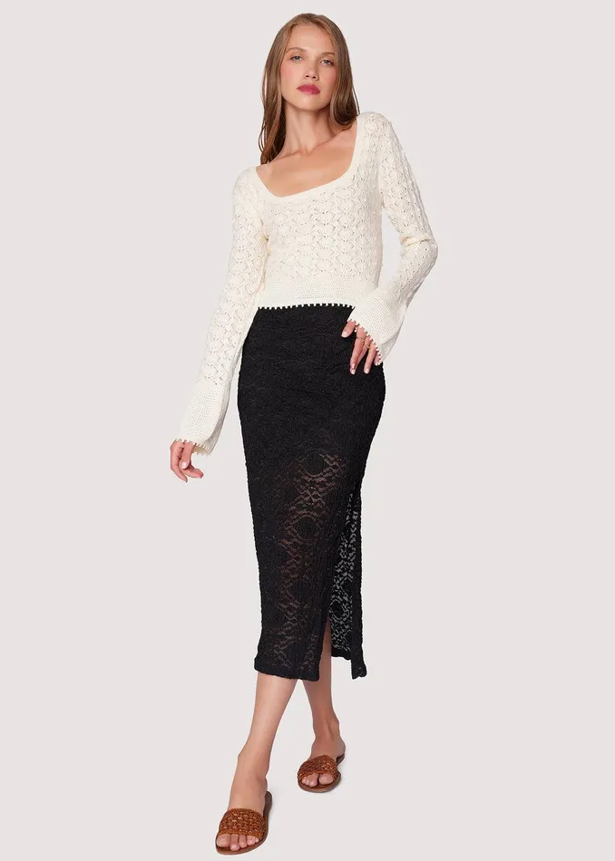 Serena Pointelle Knit Square Neck Top Ecru Women Lost Wander Sweaters