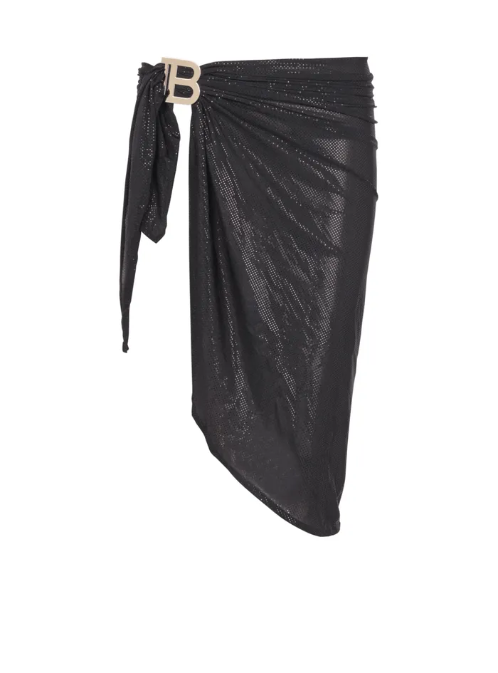 Shiny Logo Sarong Black Women Balmain Swimwear