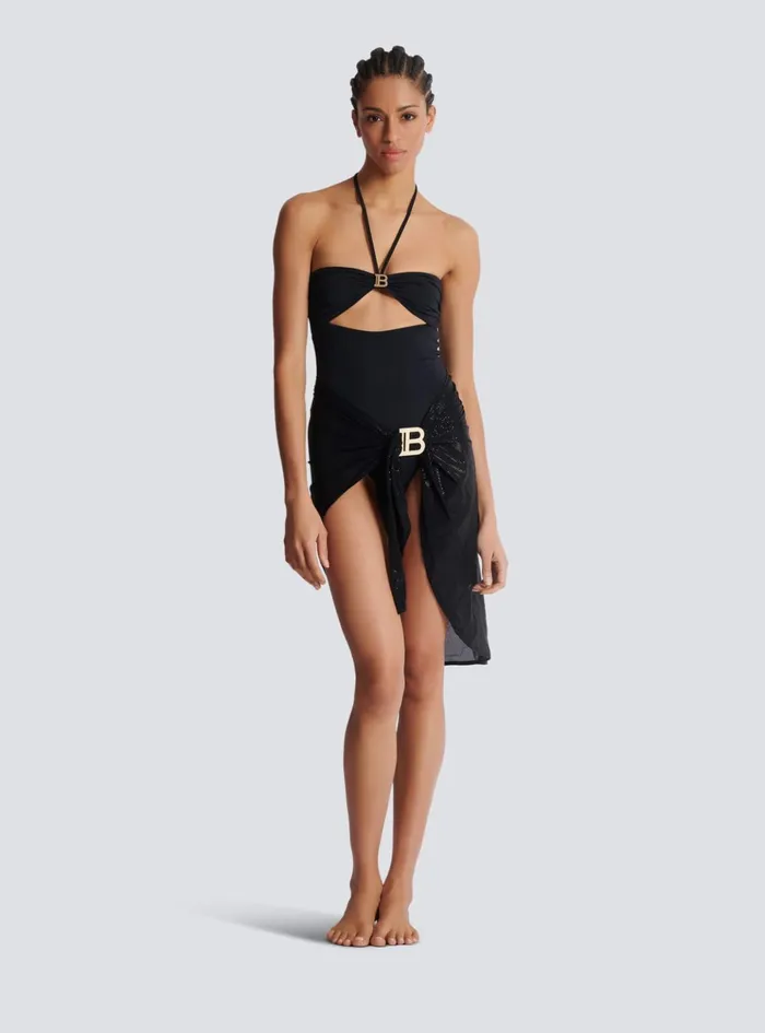 Shiny Logo Sarong Black Women Balmain Swimwear