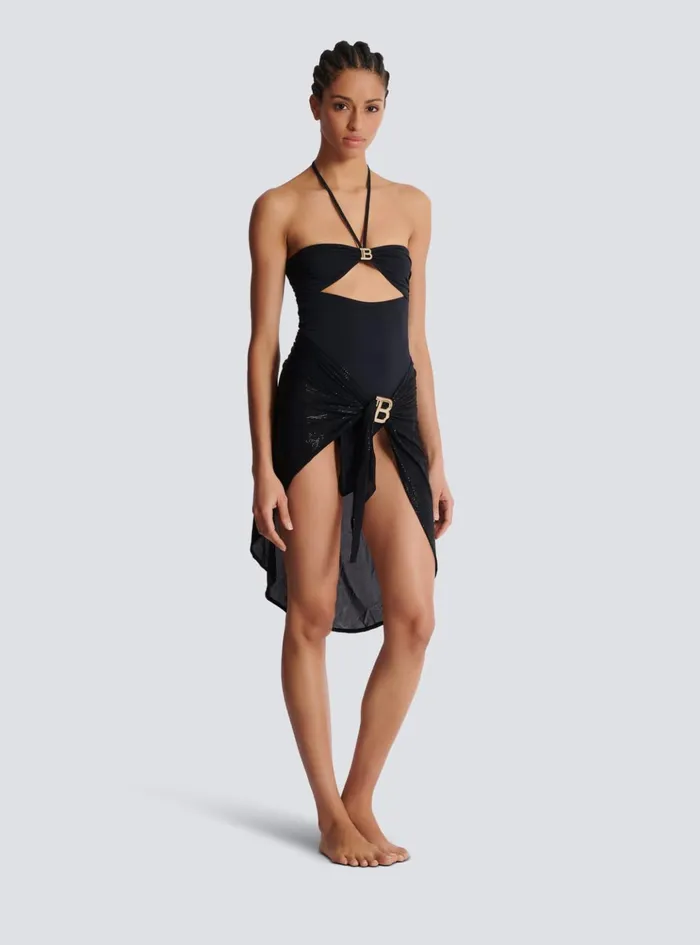 Shiny Logo Sarong Black Women Balmain Swimwear