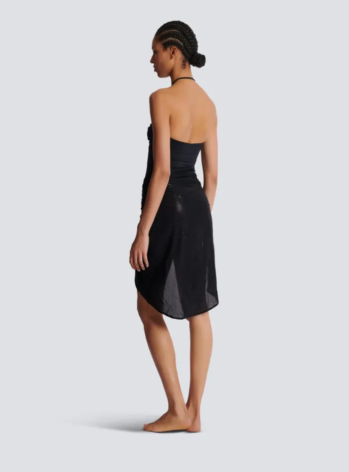 Shiny Logo Sarong Black Women Balmain Swimwear