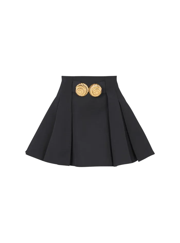 Short Pleated Skirt In Grain De Poudre Black Women Balmain Skirts