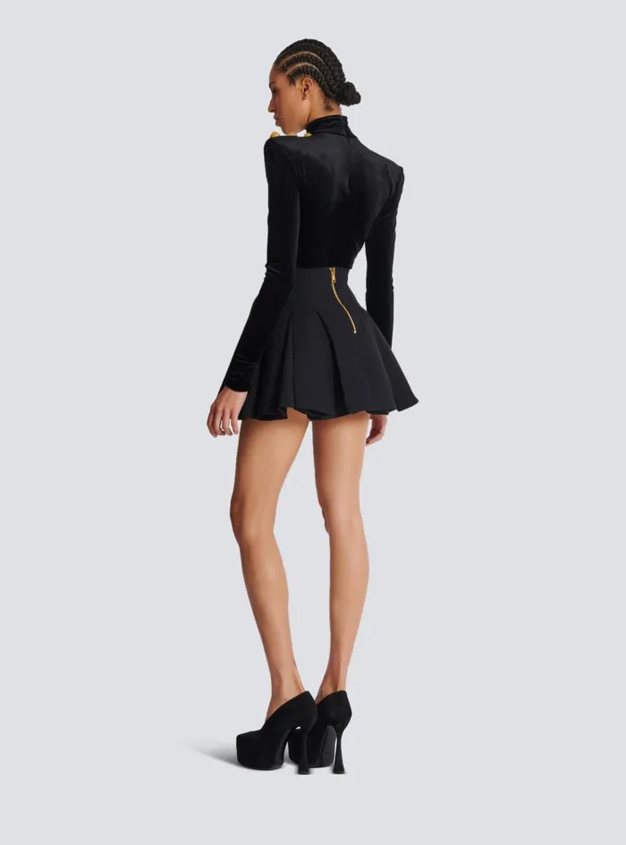Short Pleated Skirt In Grain De Poudre Black Women Balmain Skirts