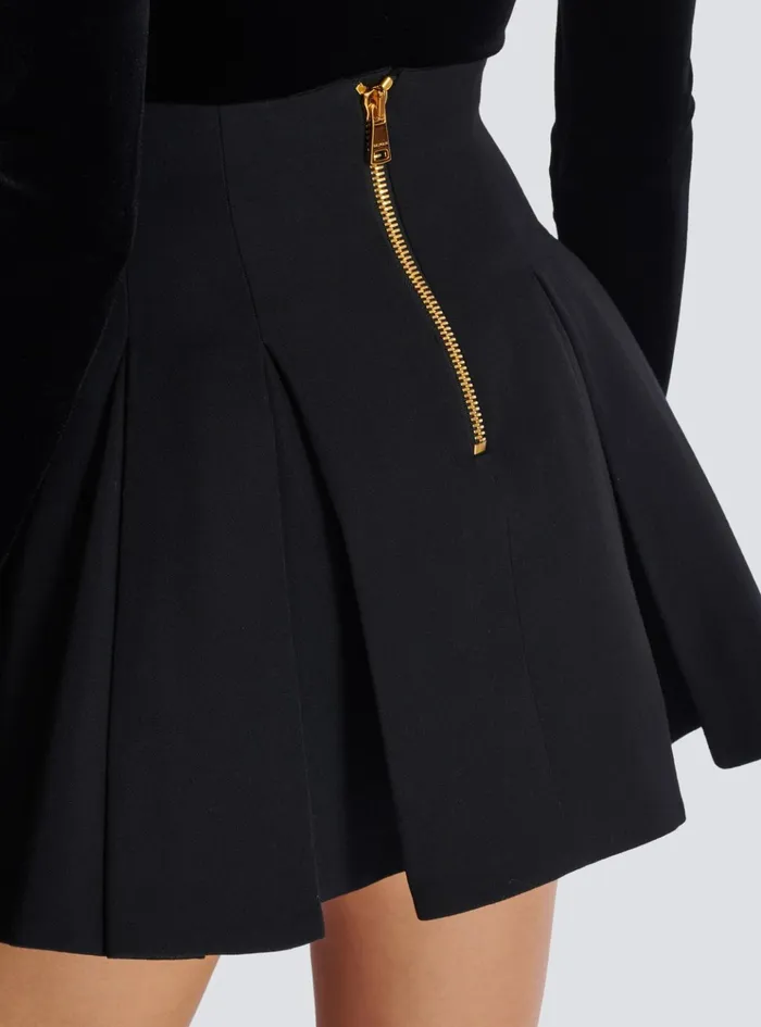 Short Pleated Skirt In Grain De Poudre Black Women Balmain Skirts