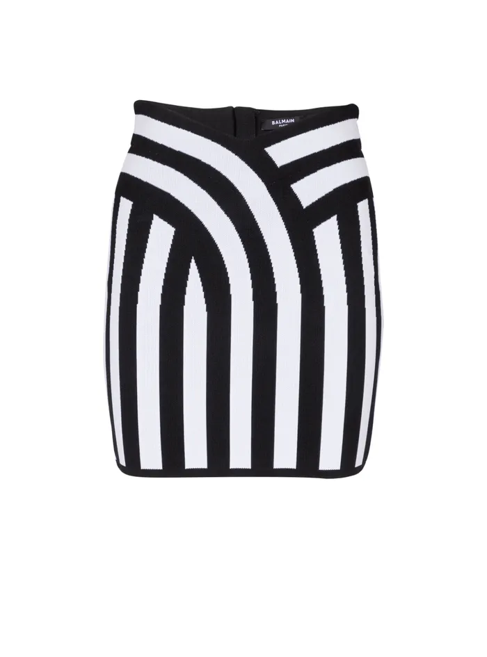 Short Striped Knit Skirt Black Women Balmain Skirts