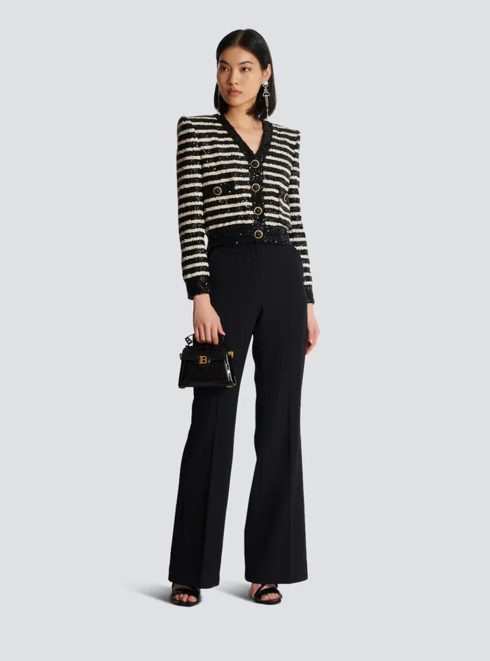 Short Striped Sequin Jacket With 2 Pockets Black Women Balmain Jackets And Blazers