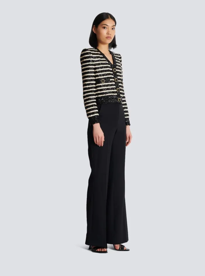 Short Striped Sequin Jacket With 2 Pockets Black Women Balmain Jackets And Blazers