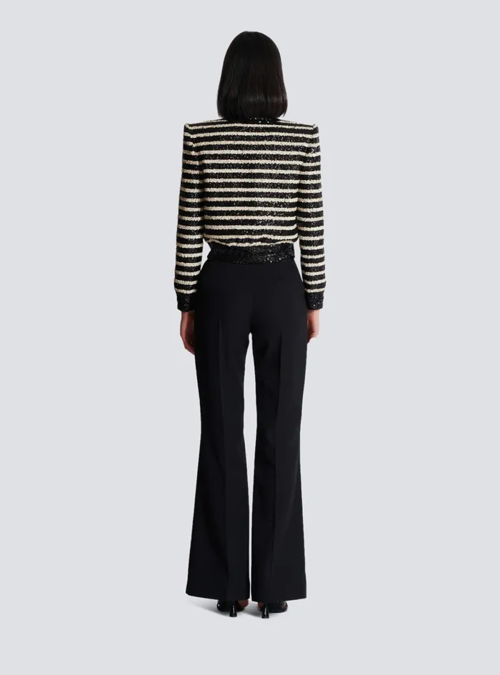 Short Striped Sequin Jacket With 2 Pockets Black Women Balmain Jackets And Blazers