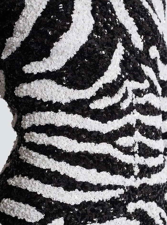 Short Twotone Zebra Sequin Dress White Women Balmain Dresses