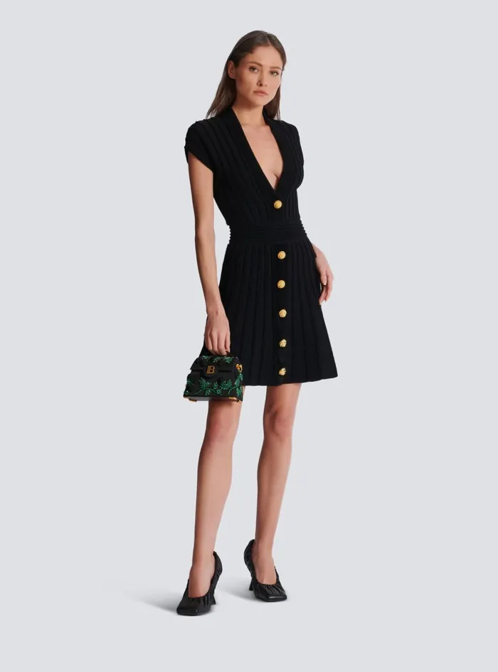 Short Velvet Dress With Buttons Black Women Balmain Dresses