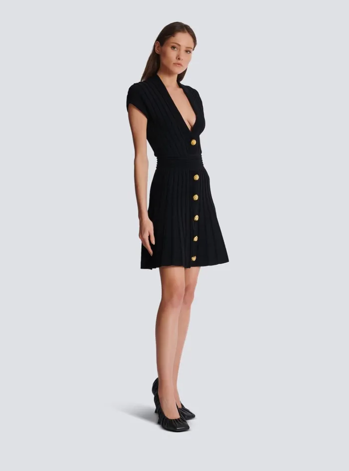 Short Velvet Dress With Buttons Black Women Balmain Dresses