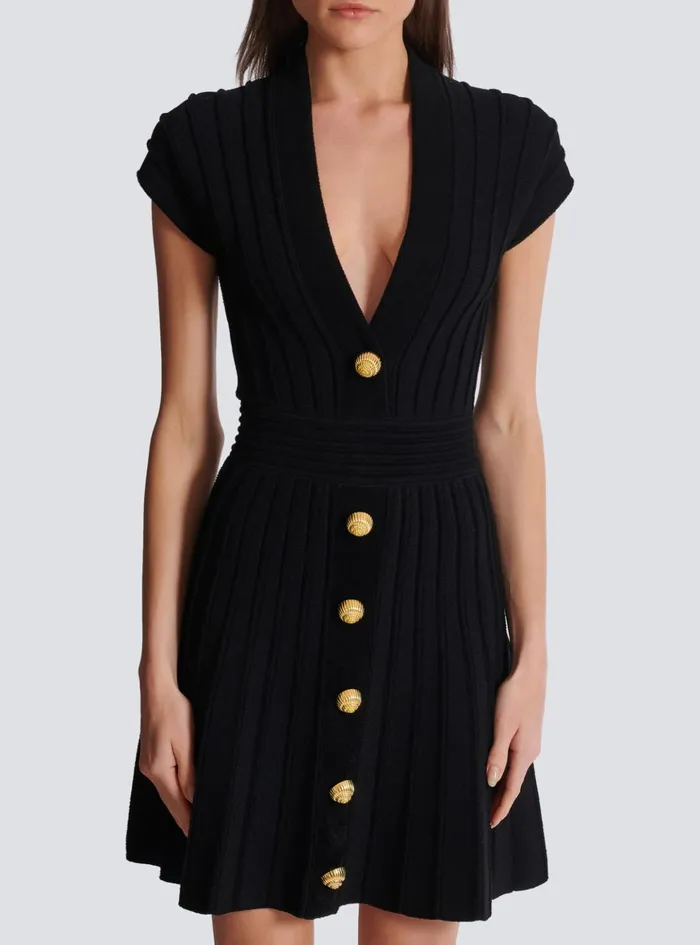 Short Velvet Dress With Buttons Black Women Balmain Dresses