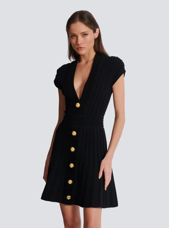 Short Velvet Dress With Buttons Black Women Balmain Dresses