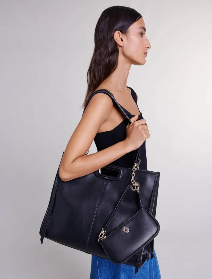 Shoulder Bags Women Maje Leather Tote Bag Black