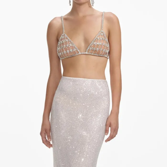 Silver Chainmail Bralette Women Self Portrait Tops Silver Chainmail Bralette Women Self Portrait Tops